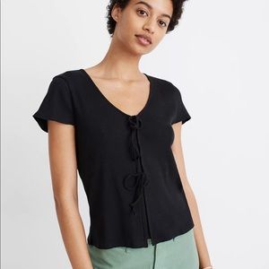 NWT Madewell ribbed bow-front tee in black